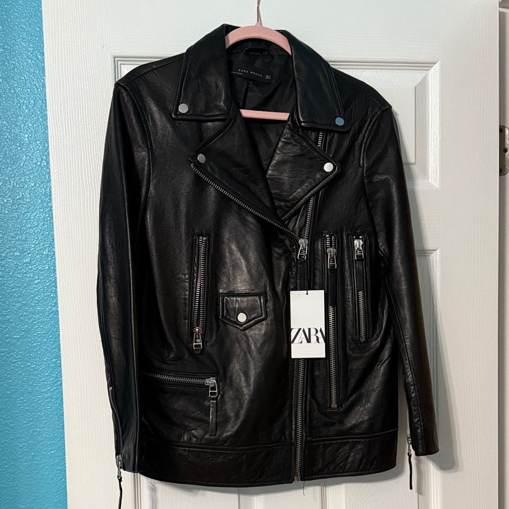 Zara Black Leather Moto Jacket